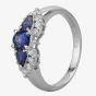 Second Hand Platinum Three Stone 0.75ct Sapphire & 0.20ct Diamond Cluster Ring 4336054
