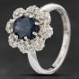 Second Hand 18ct White Gold 1.82ct Sapphire & 0.48ct Brilliant Cut Diamond Oval Cluster Ring 4336058