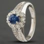 Second Hand Platinum 0.95ct Sapphire & 0.57ct Brilliant Cut Diamond Oval Cluster Ring 43361008