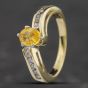 Second Hand 9ct Yellow Gold Oval Cut Yellow Sapphire & Brilliant Cut Diamond Cross Over Dress Ring 43361057