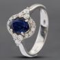 Second Hand 18ct White Gold Oval Cut Sapphire & Brilliant Cut Diamond Oval Cluster Ring 43361081