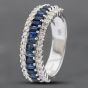 Second Hand 18ct White Gold Emerald Cut Sapphire & Brilliant Cut Diamond Three Row Ring 43361084