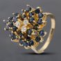 Second Hand 9ct Yellow Gold Sapphire & Brilliant Cut Diamond Fancy Heart Shape Cluster Ring 43361097
