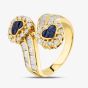 Second Hand 18ct Yellow Gold 1.00ct Sapphire & 1.40ct Diamond Heart Cross Over Double Cluster Ring 43361120