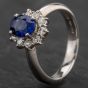 Second Hand Platinum Oval 1.28ct Sapphire & 0.30ct Diamond Cluster Ring 4336130