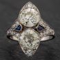 Second Hand Platinum Old Cut 3.00ct Diamond & Sapphire Cluster Ring 4336133