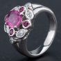 Second Hand Platinum Oval 1.23ct Natural Pink Sapphire, Ruby & 0.40ct Diamond Cluster Ring 4336145