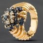 Second Hand 9ct Yellow Gold Sapphire & Brilliant Cut Diamond Swirl Cluster Ring 4336155220