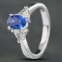 Second Hand 14ct White Gold Sapphire & Trillion Cut Diamond Three Stone Ring 433615620