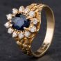 Second Hand 9ct Yellow Gold Diamond & Sapphire Oval Cluster Ring 4336263