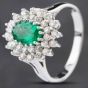 Second Hand 14ct White Gold 0.84ct Emerald & 0.53ct Brilliant Cut Diamond Oval Cluster Ring 4337018