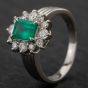 Second Hand Platinum 0.74ct Emerald & 0.51ct Diamond Cluster Ring 4337035