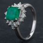 Second Hand Platinum Square Cut 1.98ct Emerald & 0.60ct Diamond Cluster Ring 4337059