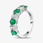 Second Hand 18ct White Gold 1.26ct Oval Emerald & 0.79ct Diamond Seven Stone Half Eternity Ring 4337081