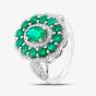 Second Hand 14ct White Gold Certificated 2.00ct Emerald & 0.55ct Brilliant Cut Diamond Oval Cluster Ring 43371026
