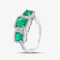 Second Hand 18ct White Gold Emerald & Brilliant Cut Diamond Triple Cluster Ring 43371030