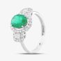 Second Hand 18ct White Gold Oval Cut Emerald & Diamond Cluster Ring 43371036