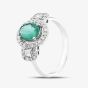 Second Hand 18ct White Gold Oval Cut Emerald & Diamond Cluster Ring 43371037