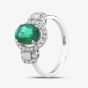 Second Hand 18ct White Gold Oval Cut Emerald & Diamond Cluster Ring 43371038