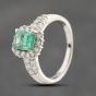Second Hand Platinum 0.97ct Emerald Cut Emerald & 0.66ct Brilliant Cut Diamond Cluster Ring 43371054