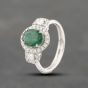 Second Hand 18ct White Gold Emerald & 0.58ct Diamond Oval Cluster Ring 43371060