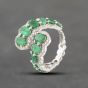 Second Hand 18ct White Gold Emerald & 0.56ct Brilliant Cut Diamond Graduated Multi-Cluster Crossover Dress Ring 43371061