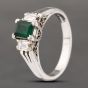 Second Hand Platinum 0.43ct Emerald & 0.38ct Baguette Cut Diamond Three Stone Ring 43371064