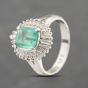 Second Hand Platinum 1.32ct Emerald & 0.50ct Diamond Rectangular Cluster Ring 43371068