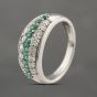 Second Hand Platinum 0.43ct Emerald & 0.62ct Brilliant Cut Diamond Graduated Three Row Ring 43371073
