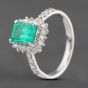 Second Hand Platinum 1.30ct Emerald & 0.45ct Brilliant Cut Diamond Cluster Ring 43371081