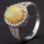 Second Hand 14ct White Gold Oval Cabochon Cut 2.97ct Opal & 0.80ct Diamond Ring 4338019
