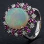Second Hand 14ct White Gold Ruby Diamond Opal Cluster Ring 4338020