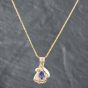 Second Hand 14ct Yellow Gold 1.00ct Tanzanite & 0.18ct Brilliant Cut Diamond Pear Shaped Pendant & 16 Inch Herringbone Chain 4314155112