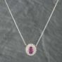 Second Hand Platinum 1.78ct Ruby & 0.39ct Brilliant Cut Diamond Oval Cluster Pendant & 16 Inch Curb Chain 431415712