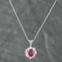 Second Hand Platinum 2.36ct Ruby & 0.48ct Brilliant Cut Diamond Oval Cluster Pendant & 16 Inch Trace Chain 43391579
