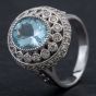 Second Hand 14ct White Gold Vintage Style Oval 3.14ct Aquamarine & 1.14ct Diamond Open Work Ring 4340009