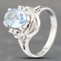 Second Hand Platinum Aquamarine & 0.08ct Brilliant Cut Diamond Oval Cluster Ring 43401011