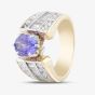 Second Hand 18ct Yellow Gold Oval Cut Tanzanite & Diamond Three Row Dress Ring 43411001