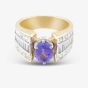 Second Hand 18ct Yellow Gold Oval Cut Tanzanite & Diamond Three Row Dress Ring 43411001