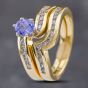 Second Hand 14ct Yellow Gold 0.67ct Tanzanite & 0.60ct Brilliant Cut Diamond Twist Bridal Set Ring 43411013