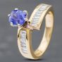 Second Hand 14ct Yellow Gold 1.20ct Tanzanite & 0.75ct Baguette Cut Diamond Set Shoulders Twist Dress Ring 43411016