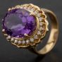 Second Hand 14ct Yellow Gold Large Oval 11.70ct Amethyst & 0.60ct Diamond Cluster Ring 4342004