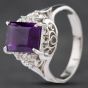 Second Hand Platinum Amethyst & Brilliant Cut Diamond Rectangle Cut Dress Ring 4342019