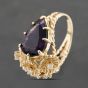 Second Hand 9ct Yellow Gold Amethyst & Brilliant Cut Diamond Pear & Flower Cluster Ring 43421000