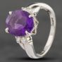 Second Hand Platinum Certificated Amethyst & 0.20ct Brilliant Cut Diamond Oval Dress Ring 43421005