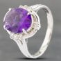 Second Hand Platinum Certificated 2.41ct Amethyst & 0.11ct Diamond Oval Cluster Ring 43421006