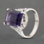 Second Hand Platinum Amethyst & 0.08ct Diamond Rectangular Dress Ring 43421008