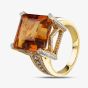 Second Hand 18ct Yellow Gold 13.50ct Citrine & 1.50ct Diamond Large Shoulder Set Solitaire Ring 4343008