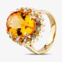 Second Hand 14ct Yellow Gold 7.68ct Citrine & Brilliant Cut Diamond & 0.55ct Yellow Sapphire Oval Cluster Ring 4343009