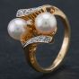 Second Hand 9ct Yellow Gold Brilliant Diamond Pearl Fancy Ring 4344004
